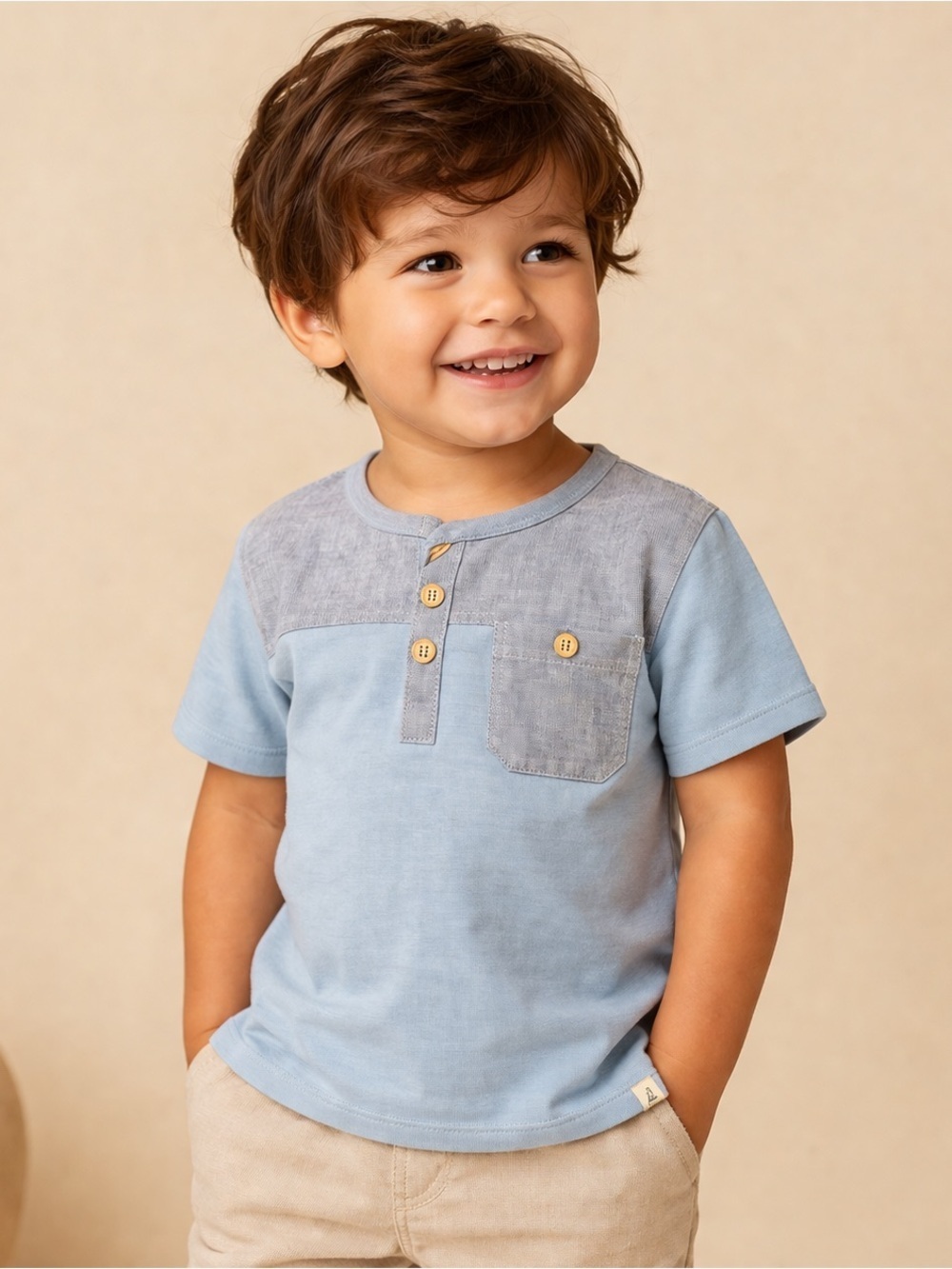 Me & Henry Toddler Blue Henley Shirt 3/4Y Chambray Pocket Top Boys